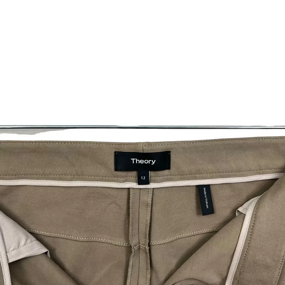 Theory Womens Crop Pants Stretch Straight Flat Front Slash Pockets Taupe Sz 12* - Picture 4 of 6